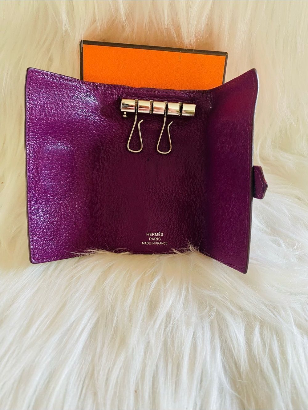 🛍️Hermès Béarn Authentic Plum Leather Key Holder with Box - Picture 8 of 17